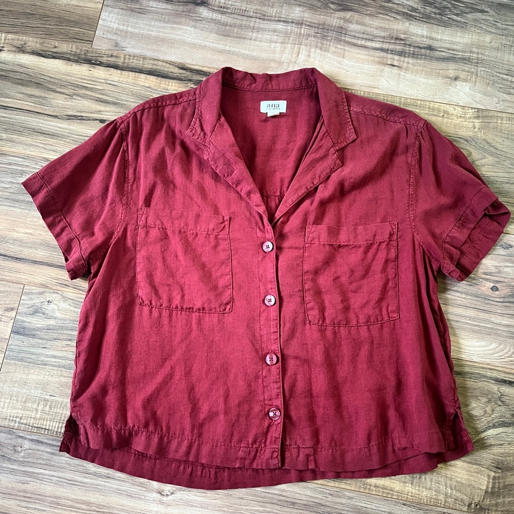a.n.a Women's Red Button-Up Top M